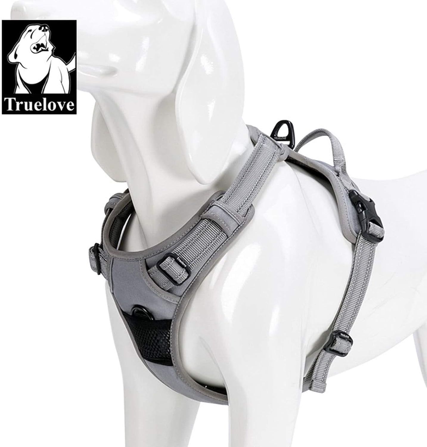 Adjustable No-Pull Reflective Dog Harness - Comfortable Control in Vibrant Colors (Truelove TLH5651, Gray, Large)