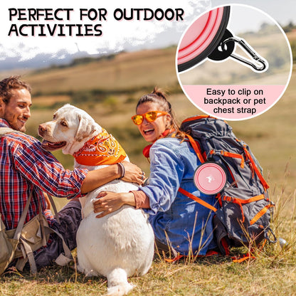 Collapsible Travel Dog Bowls - 2-Pack Portable Feeding & Watering Dishes for Pets with Carabiners (BPA Free, Grey & Pink, Medium)