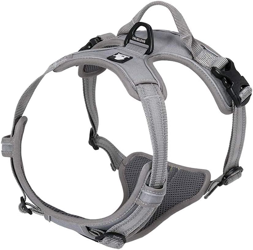 Adjustable No-Pull Reflective Dog Harness - Comfortable Control in Vibrant Colors (Truelove TLH5651, Gray, Large)