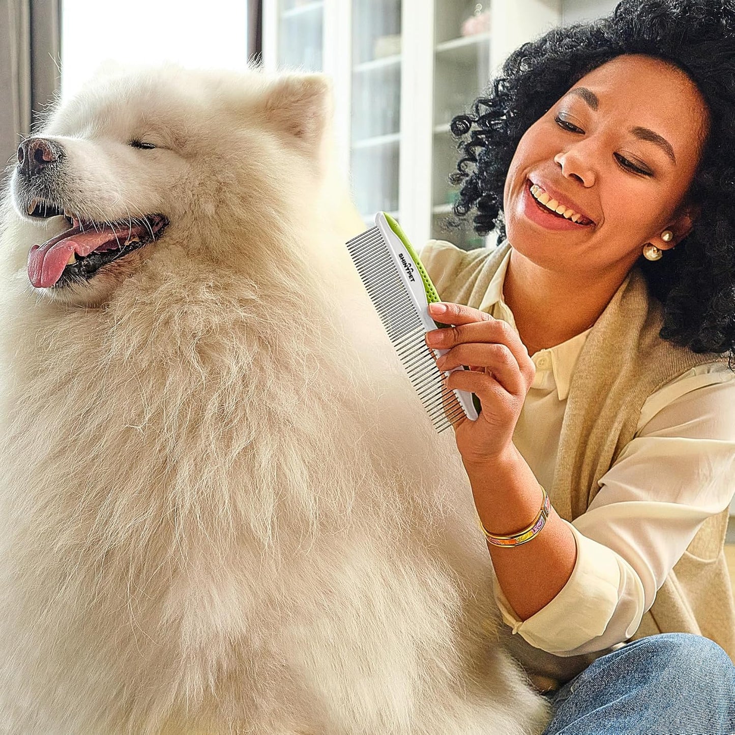 Ultimate Pet Grooming Comb for Dogs & Cats – Effortlessly Remove Tangles, Knots, and Matted Fur – Durable Stainless Steel Teeth & Comfortable Non-Slip Handle – Essential Tool for Home Grooming with Free Ebook Guide
