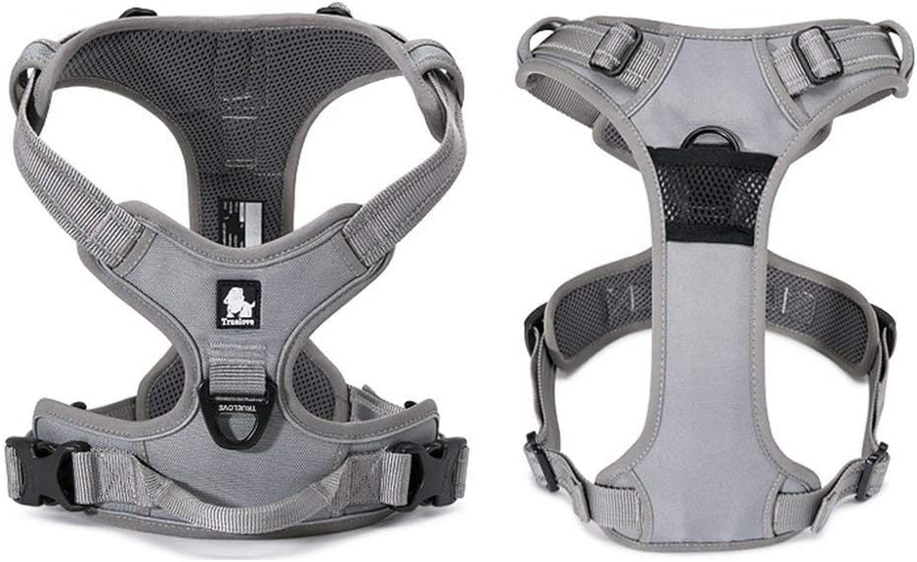 Adjustable No-Pull Reflective Dog Harness - Comfortable Control in Vibrant Colors (Truelove TLH5651, Gray, Large)